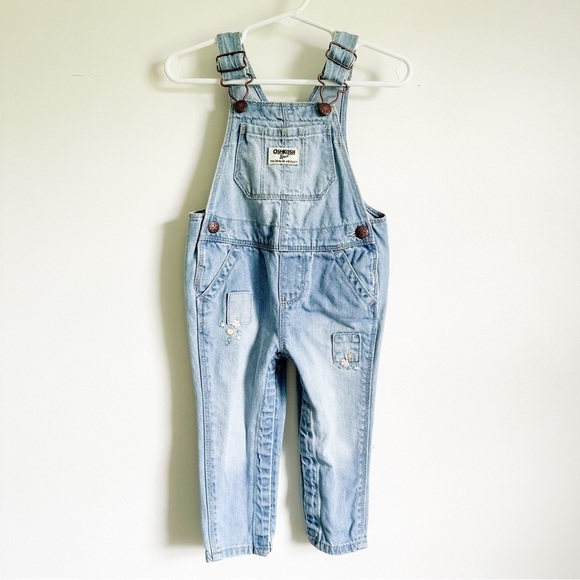 OshKosh B'gosh Other - Oshkosh Bigosh Blue floral Embroidered Lightwash Denim overalls 12M